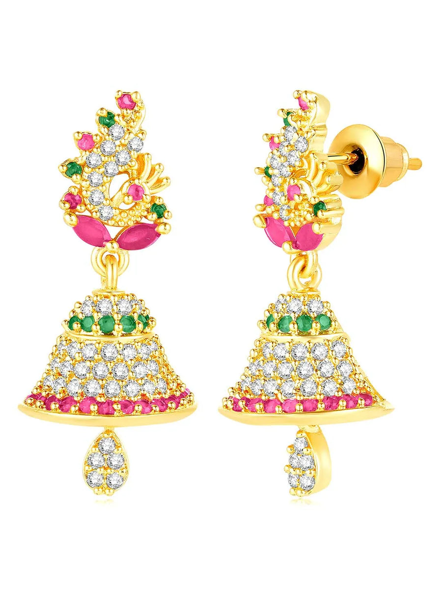 Elegant Duo CZ Jhumki Earrings | Peora Jewellery

