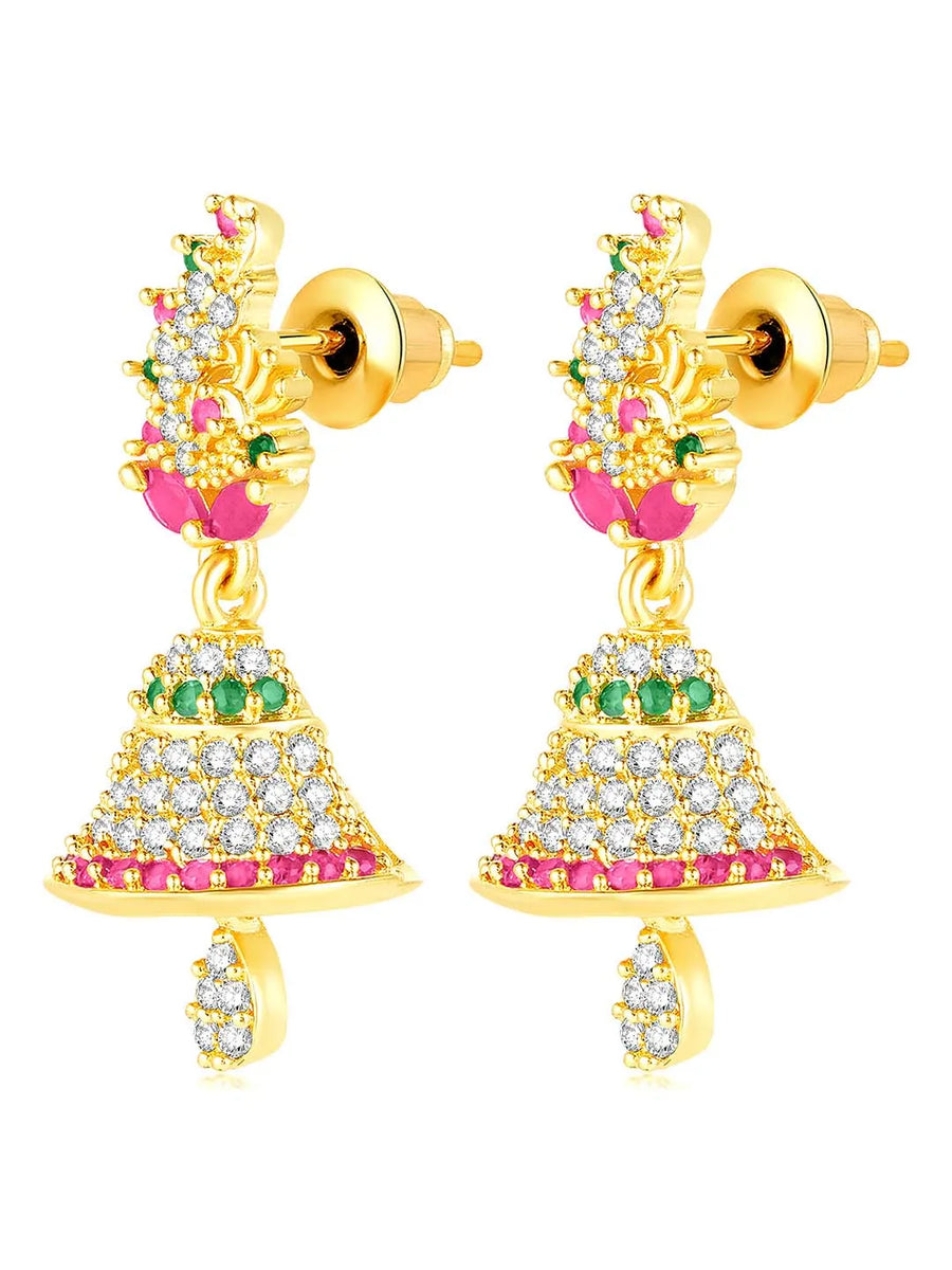 Elegant Duo CZ Jhumki Earrings | Peora Jewellery

