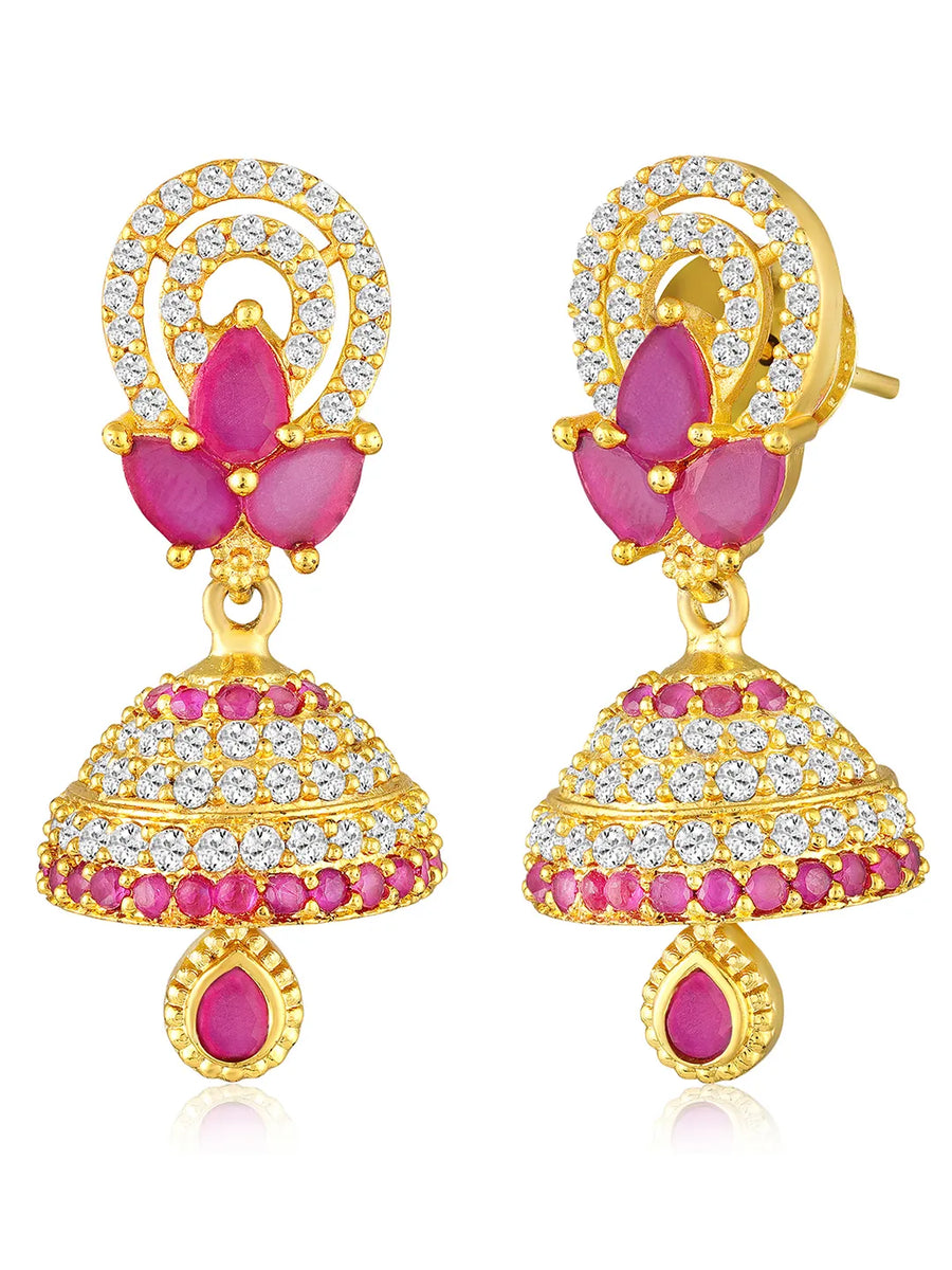 CZ Jhumka Drops | Sparkling & Stylish Ethnic Wear – Peora