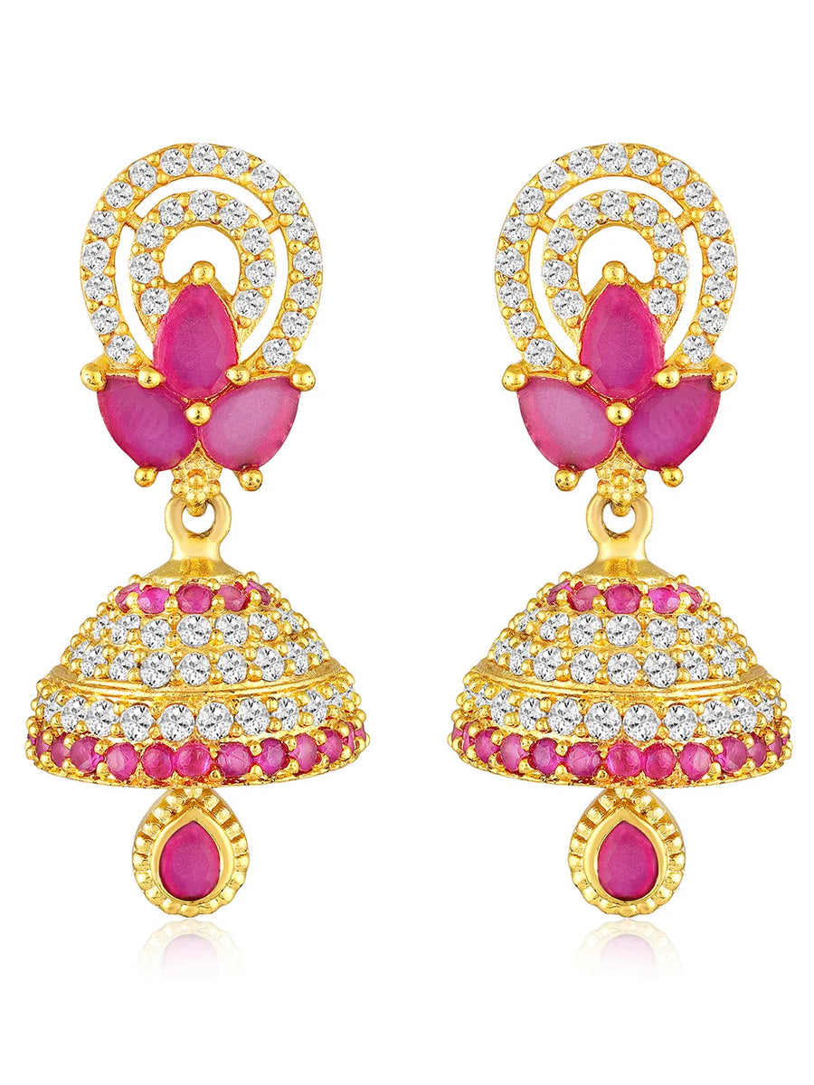 CZ Jhumka Drops | Sparkling & Stylish Ethnic Wear – Peora