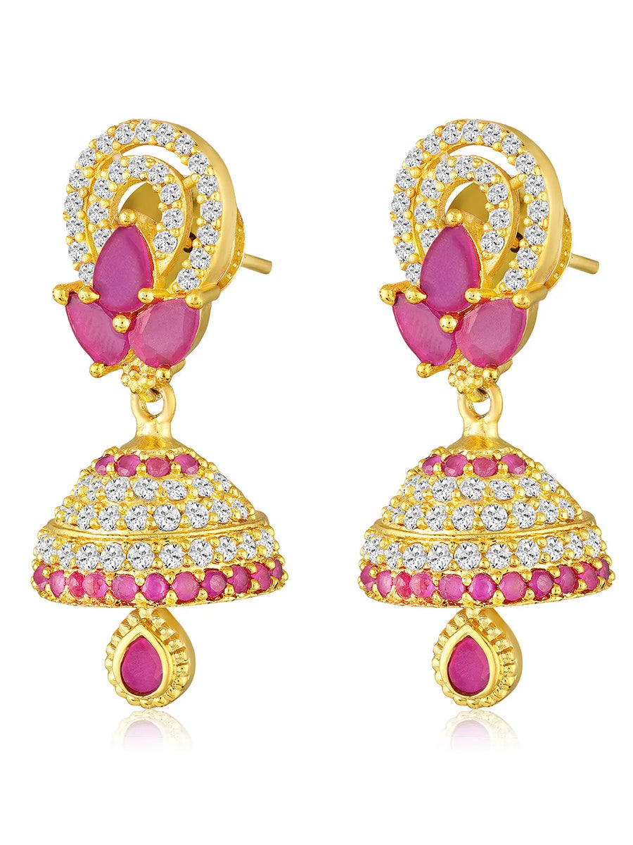 CZ Jhumka Drops | Sparkling & Stylish Ethnic Wear – Peora