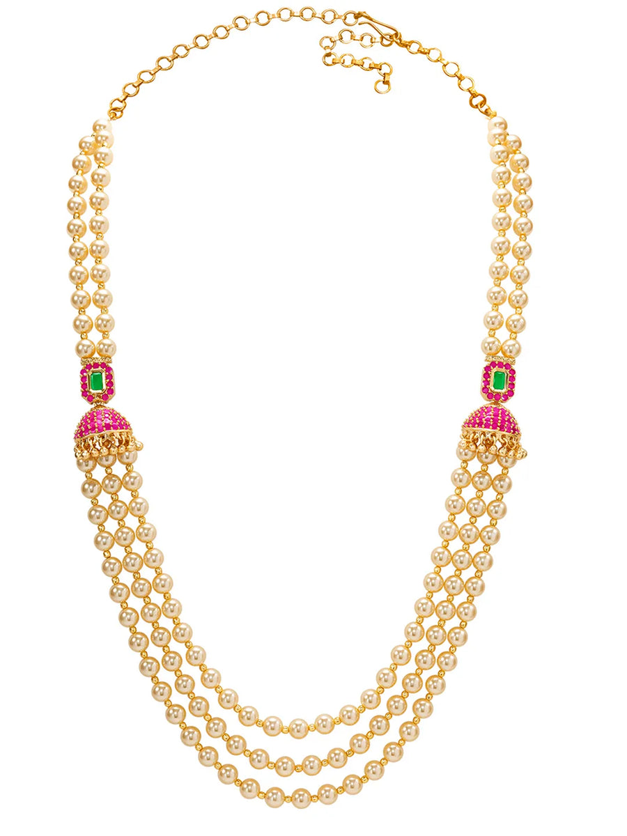 Peora Royal Pearl Layered Mala With Jhumka Set