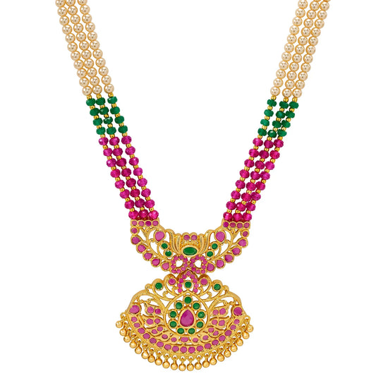 Peora South Style Ruby Green Pearl Long Haram