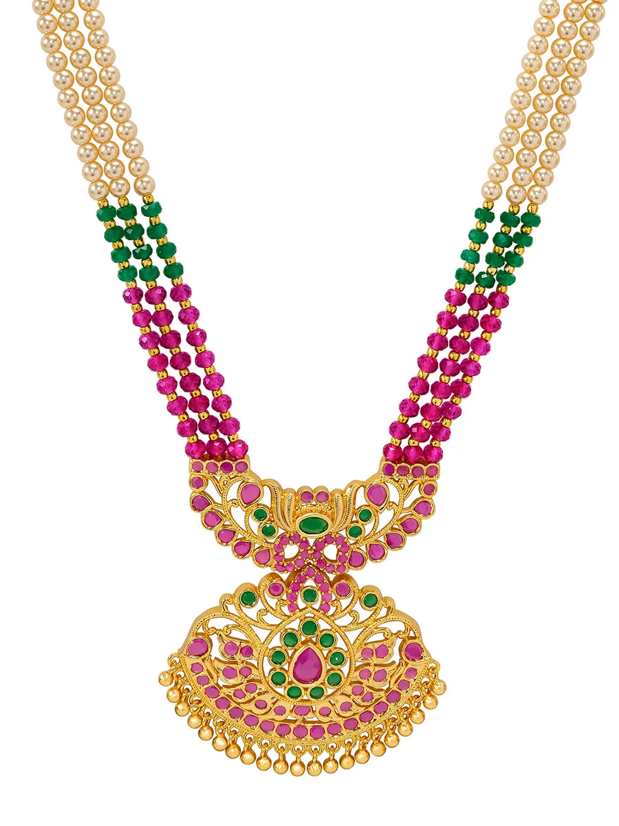 Peora South Style Ruby Green Pearl Long Haram