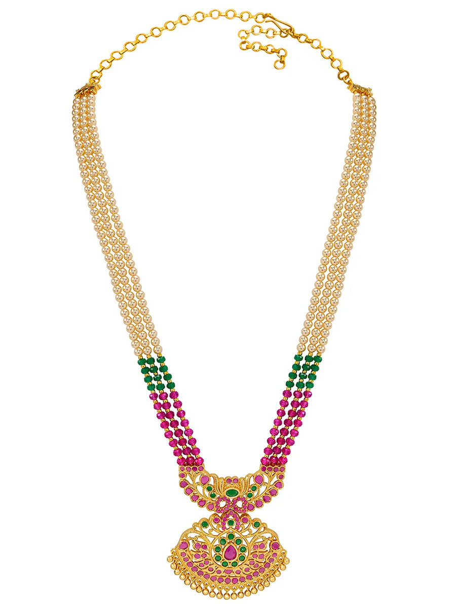 Peora South Style Ruby Green Pearl Long Haram