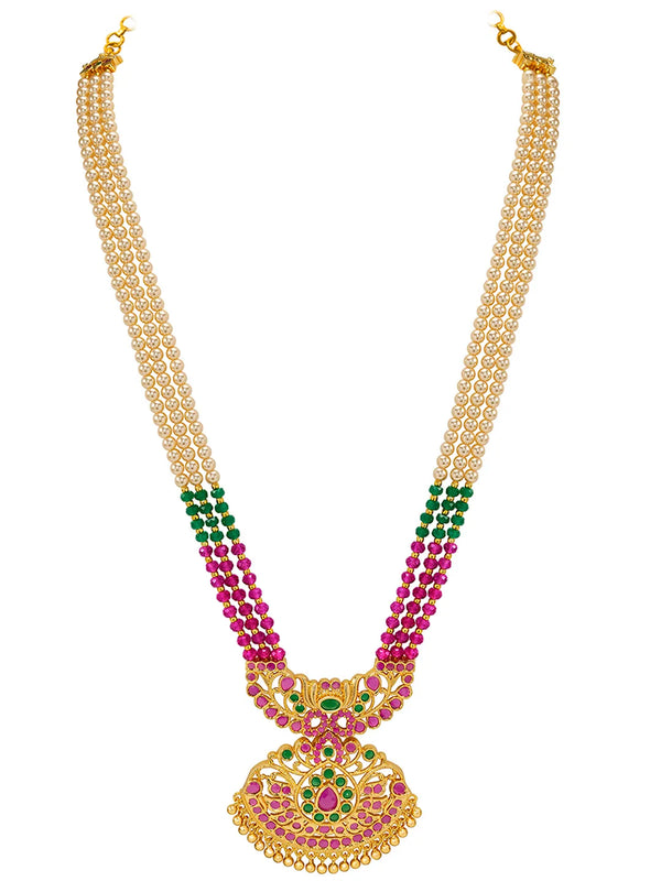 Peora South Style Ruby Green Pearl Long Haram