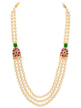 Peora Pink & Green Floral Multi Layer Pearl Mala