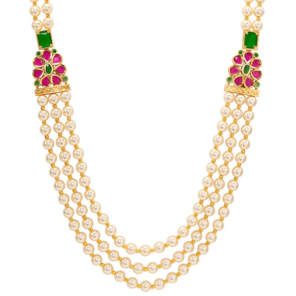 Peora Pink Floral Kundan Multi Layer Pearl Mala