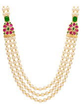 Peora Pink & Green Floral Multi Layer Pearl Mala