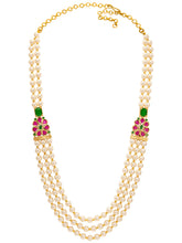 Peora Pink & Green Floral Multi Layer Pearl Mala