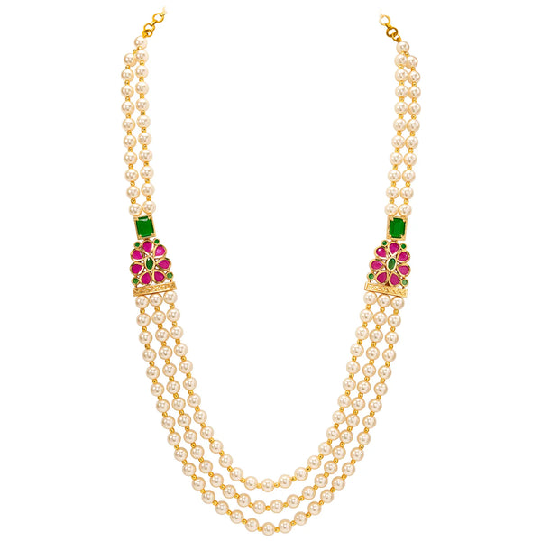 Peora Pink Floral Kundan Multi Layer Pearl Mala