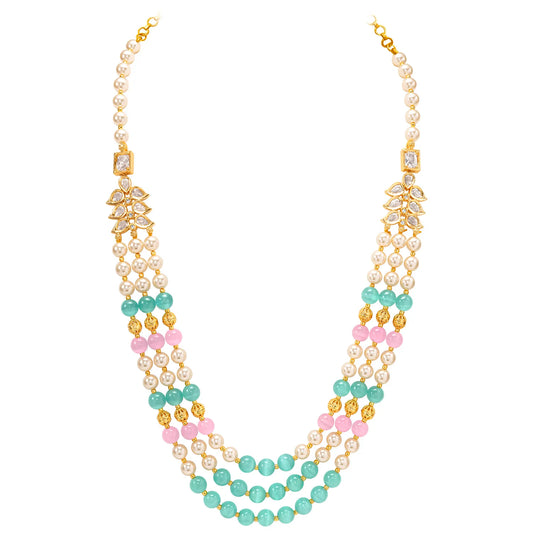 Peora Kundan Pastel Multi Layer Pearl Mala