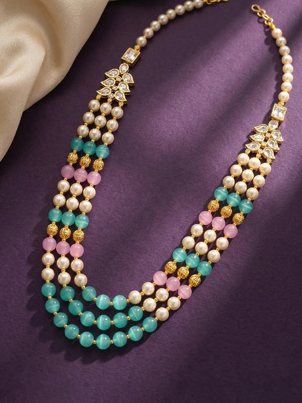 Peora Kundan Pastel Multi Layer Pearl Mala
