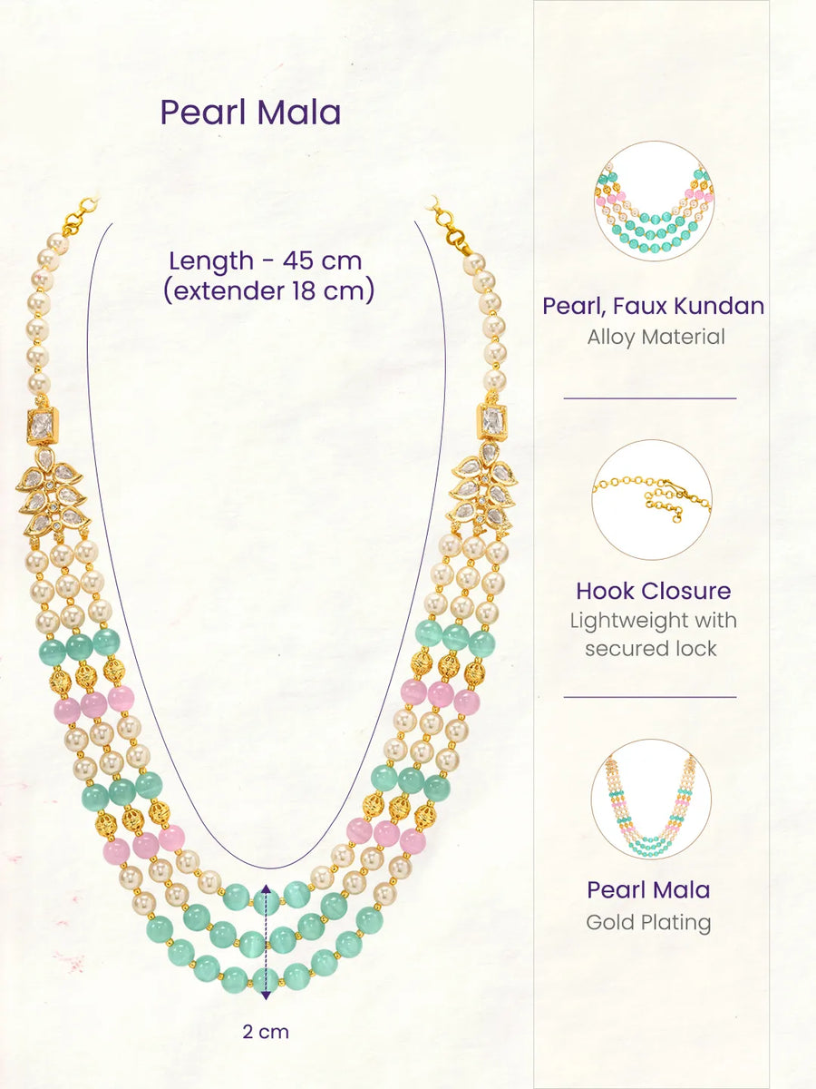 Peora Kundan Pastel Multi Layer Pearl Mala