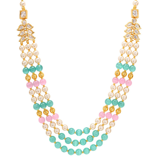 Peora Kundan Pastel Multi Layer Pearl Mala