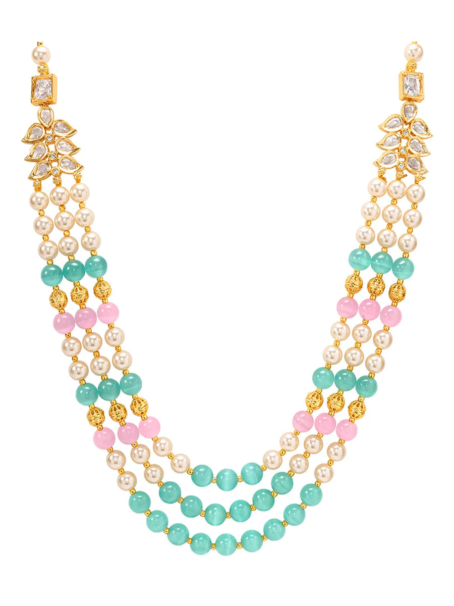 Peora Kundan Pastel Multi Layer Pearl Mala