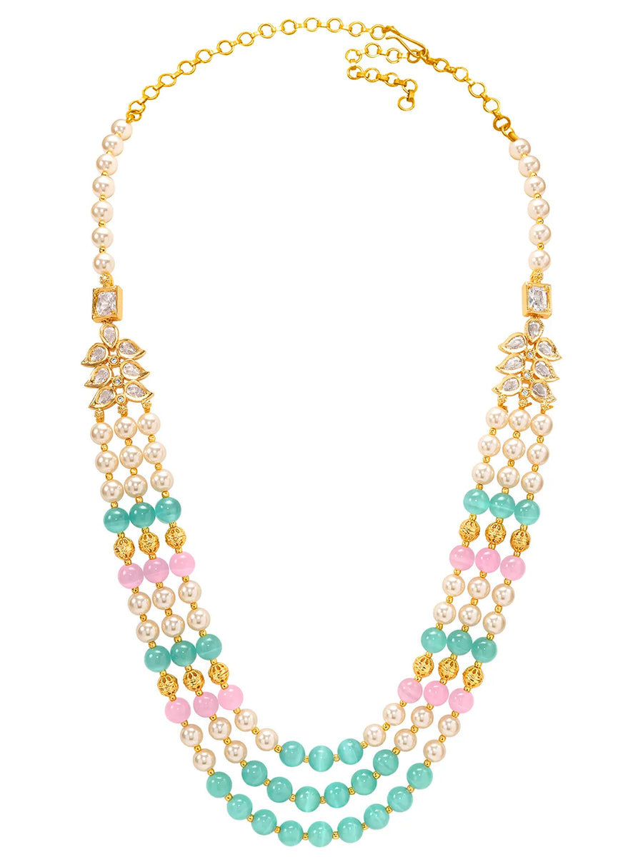 Peora Kundan Pastel Multi Layer Pearl Mala