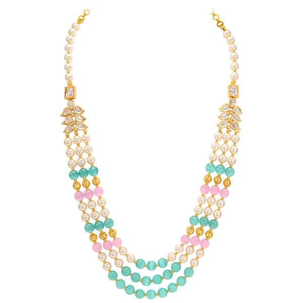 Peora Kundan Pastel Multi Layer Pearl Mala