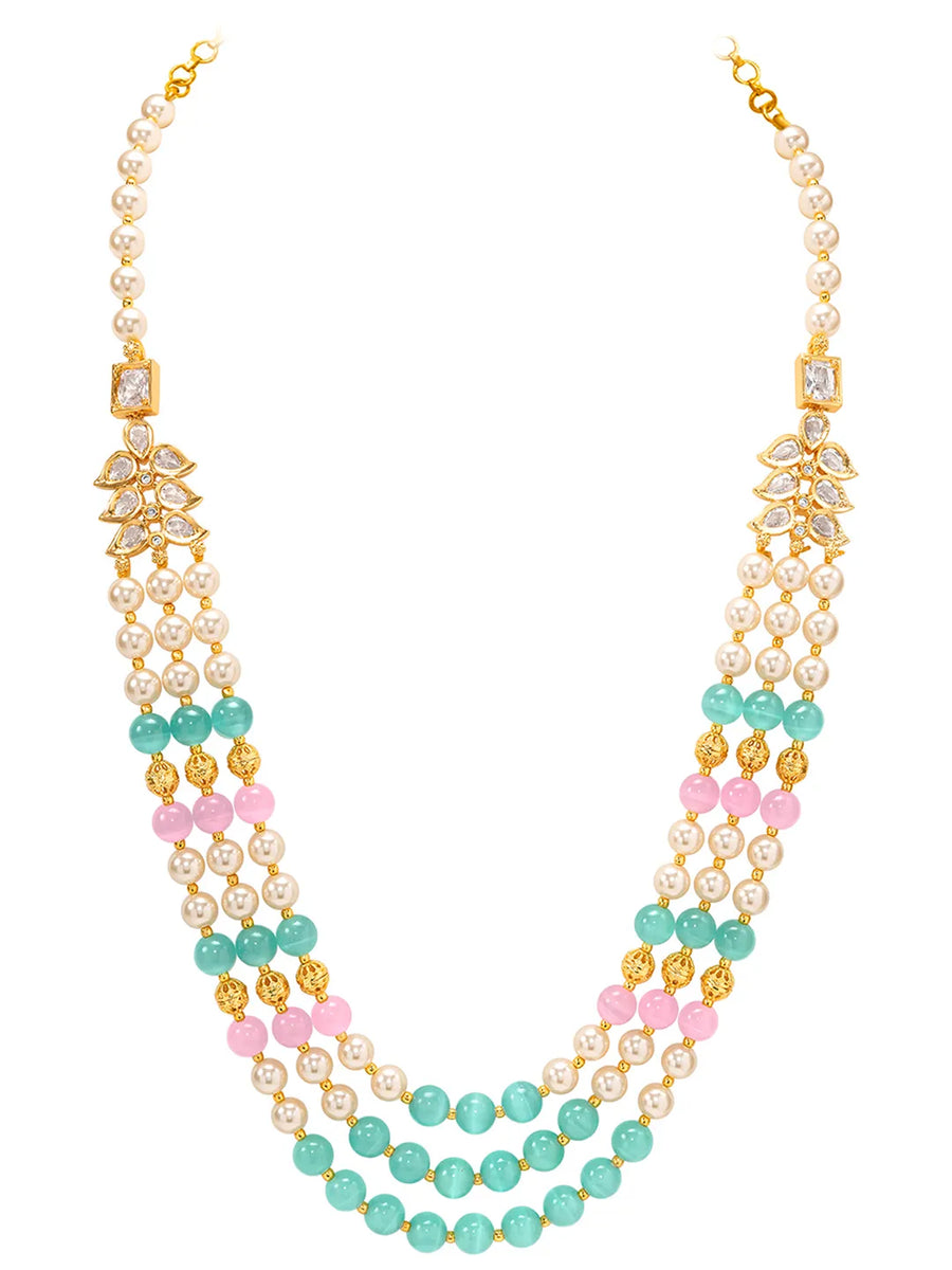 Peora Kundan Pastel Multi Layer Pearl Mala