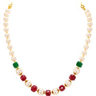 Peora Royal Red Green Pearl Mala Necklace