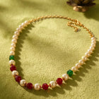 Peora Royal Red Green Pearl Mala Necklace