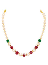 Peora Royal Red Green Pearl Mala Necklace