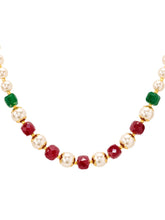 Peora Royal Red Green Pearl Mala Necklace