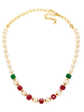 Peora Royal Red Green Pearl Mala Necklace