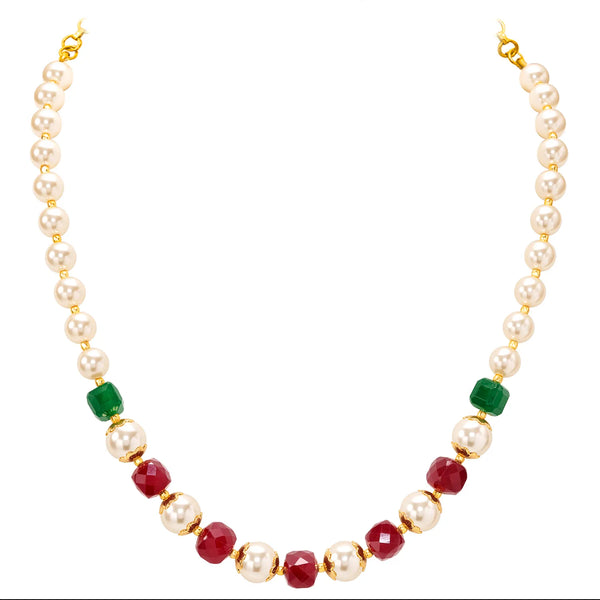 Peora Royal Red Green Pearl Mala Necklace