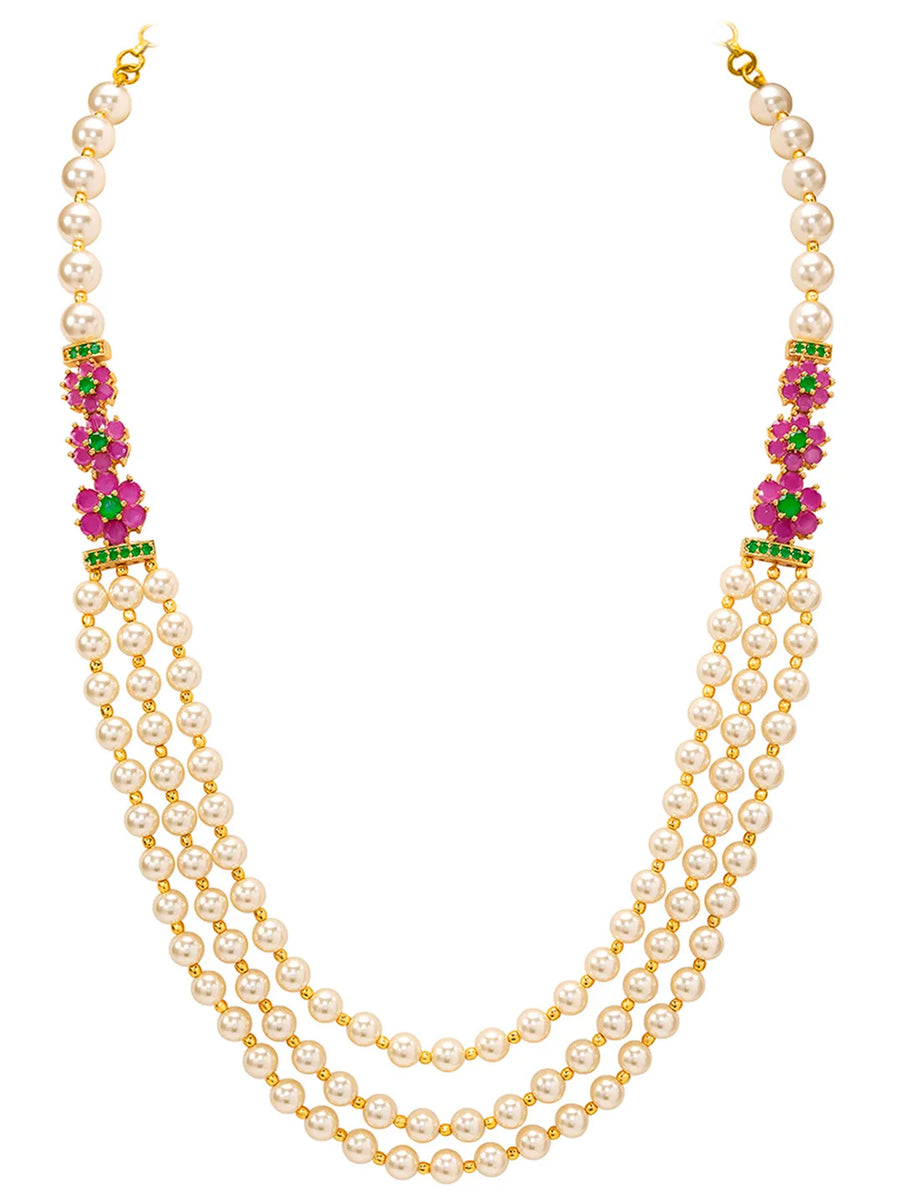 Peora Royal Floral Kundan Multi Layer Pearl Mala