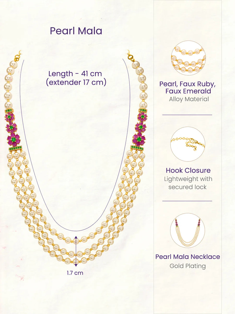 Peora Royal Floral Kundan Multi Layer Pearl Mala