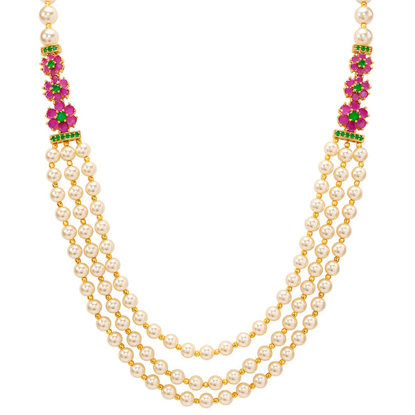 Peora Royal Floral Kundan Multi Layer Pearl Mala