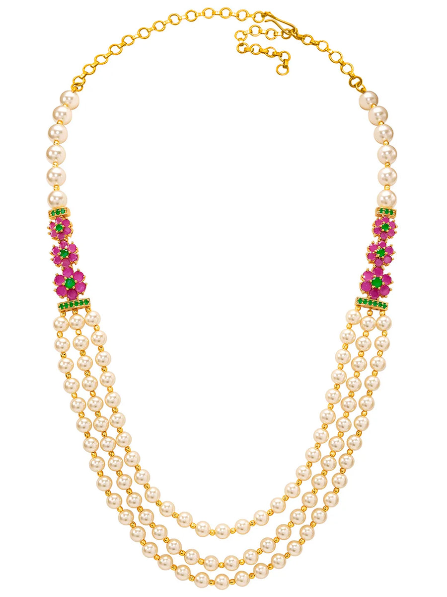 Peora Royal Floral Kundan Multi Layer Pearl Mala
