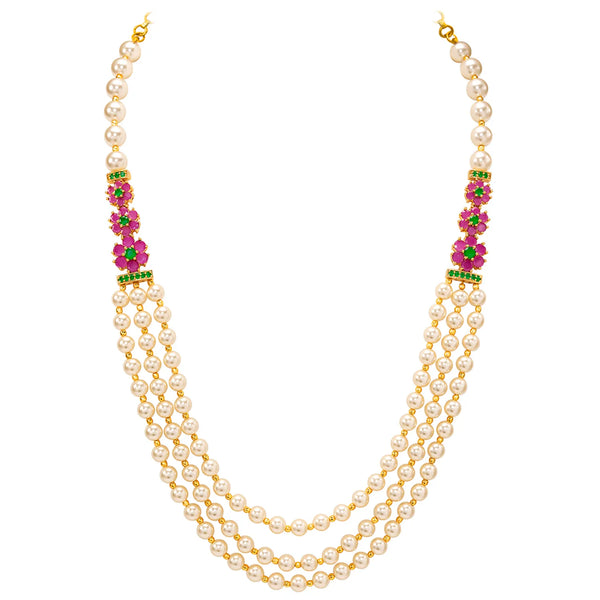 Peora Royal Floral Kundan Multi Layer Pearl Mala