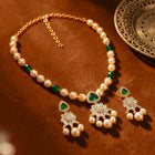 Peora Floral Kundan Emerald Pearl Pendant Set