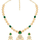 Peora Floral Kundan Emerald Pearl Pendant Set