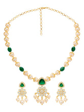 Peora Floral Kundan Emerald Pearl Pendant Set