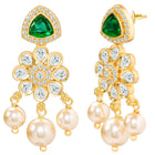Peora Floral Kundan Emerald Pearl Pendant Set