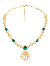 Peora Floral Kundan Emerald Pearl Pendant Set