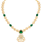 Peora Floral Kundan Emerald Pearl Pendant Set