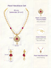 Peora Ruby & Zircon Pendant Pearl Necklace Set
