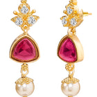 Peora Ruby & Zircon Pendant Pearl Necklace Set