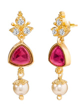 Peora Ruby & Zircon Pendant Pearl Necklace Set