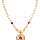 Peora Ruby & Zircon Pendant Pearl Necklace Set