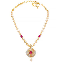 Peora Ruby & Zircon Pendant Pearl Necklace Set