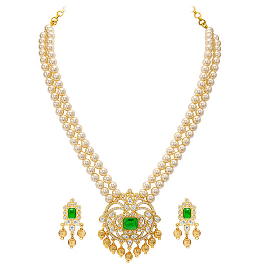 Peora Heritage Emerald Pearl Long Haram Set