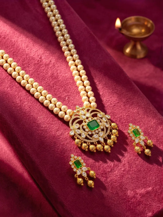 Peora Heritage Emerald Pearl Long Haram Set