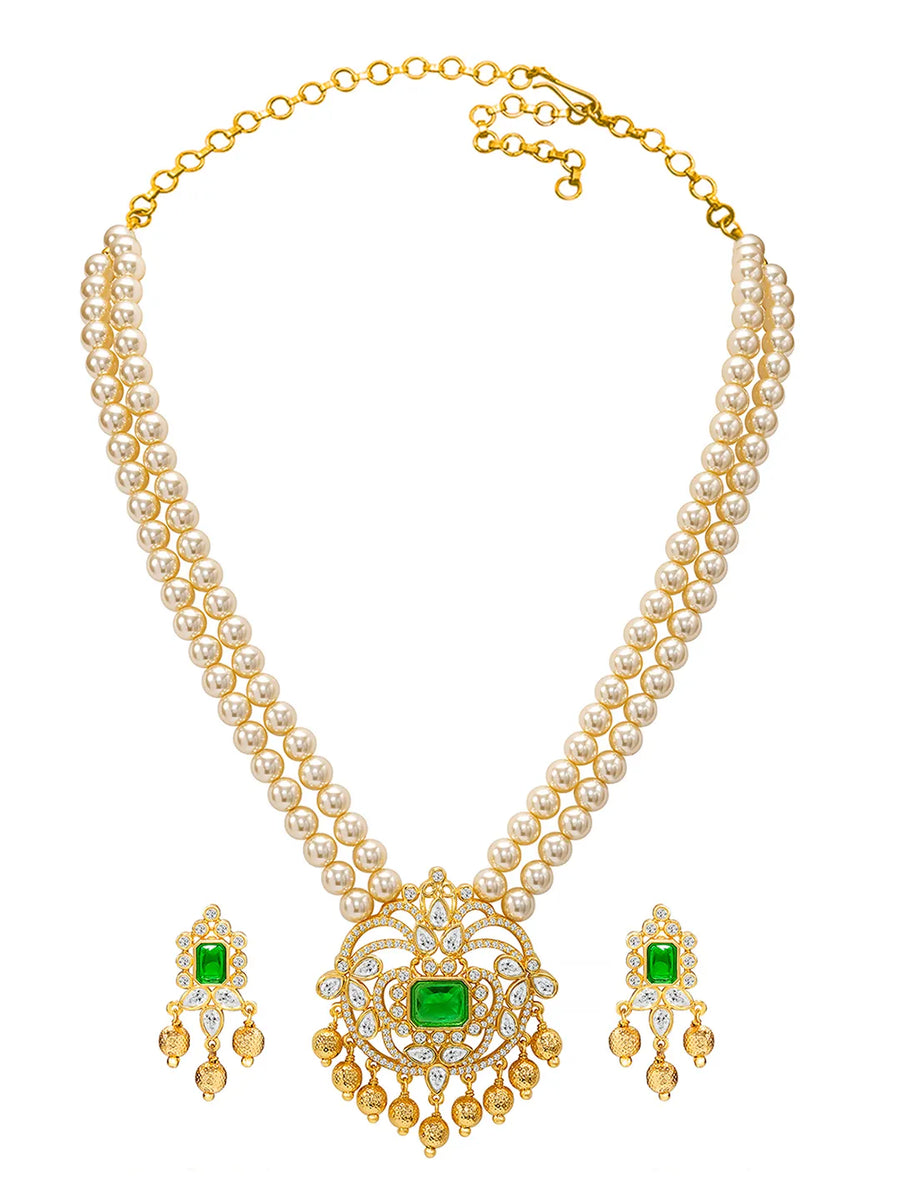 Peora Heritage Emerald Pearl Long Haram Set