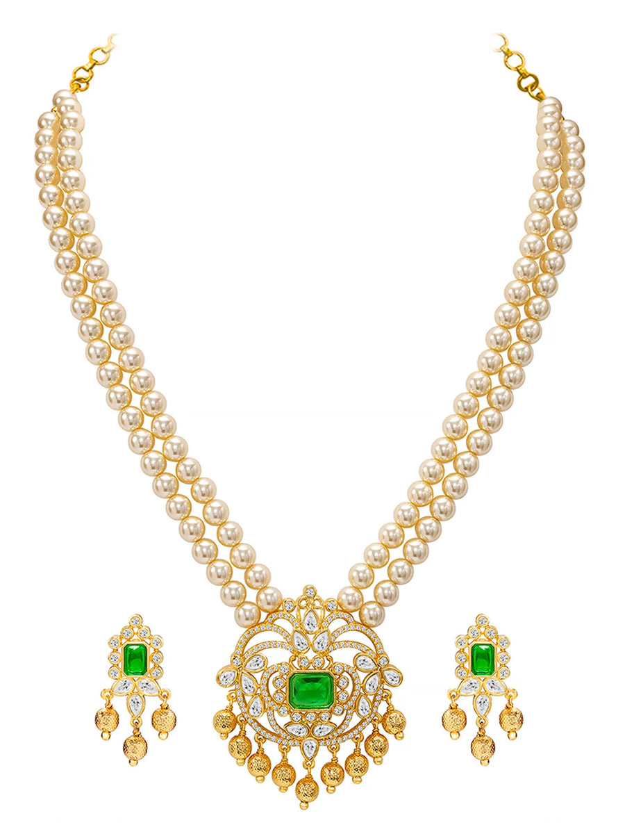 Peora Heritage Emerald Pearl Long Haram Set