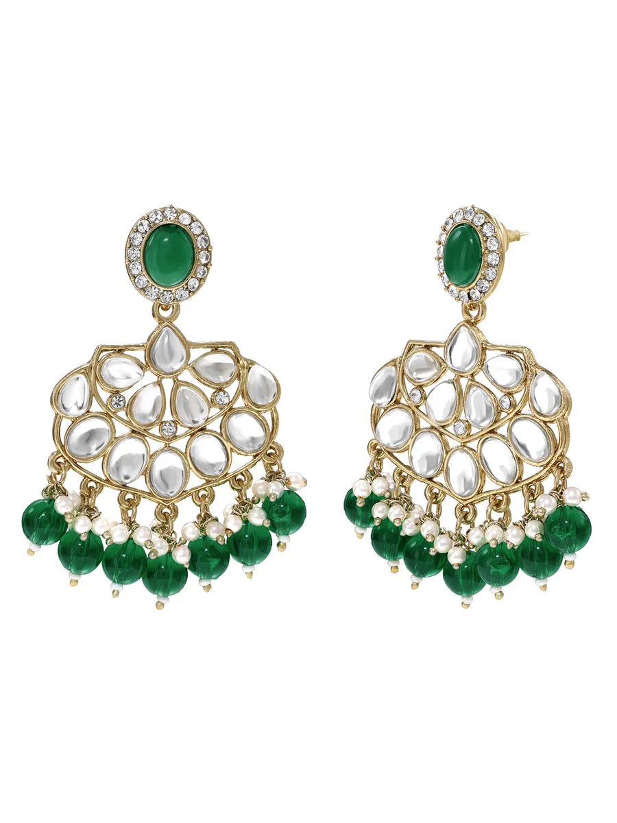 Gold Plated Green Pearl Dangle Earrings